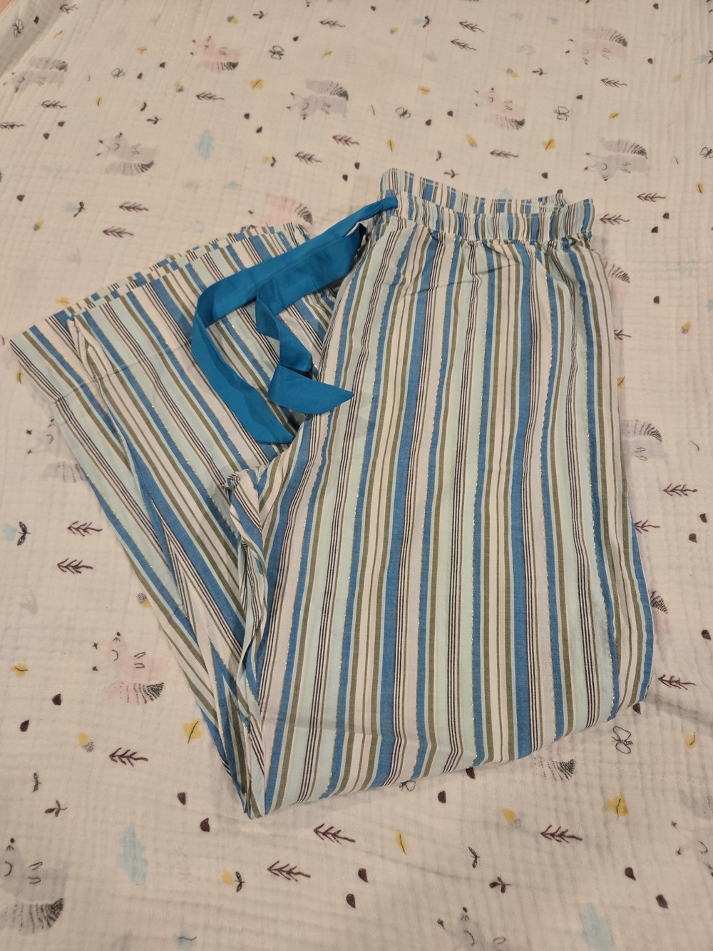 *Secret Treasures* Teal, Blue, White and Metallic Silver Striped Pajama Pants